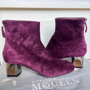Alexander McQueen Purple Ankle Boots with Velvet Finish